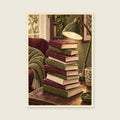 The Book Stack Lean — Editorial ink and gouache home office art print