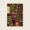 The Library Ladder — Editorial ink and gouache home office art print