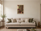The Library Ladder — A2 artwork shown in a room with a natural wood frame; select a framed finish to include a frame