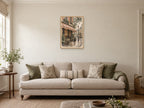 The Imaginary Corner Cafe — A2 artwork shown in a room with a natural wood frame; select a framed finish to include a frame