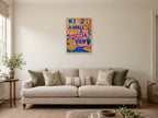A Wall with a Point of View — A2 artwork shown in a room with a natural wood frame; select a framed finish to include a frame