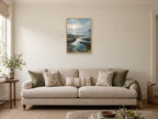 Low Tide Horizon — A2 artwork shown in a room with a natural wood frame; select a framed finish to include a frame