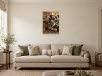 The Folded Blanket — A2 artwork shown in a room with a natural wood frame; select a framed finish to include a frame