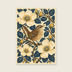 The Wren and the Wild Rose — Decorative folk illustration living room art print