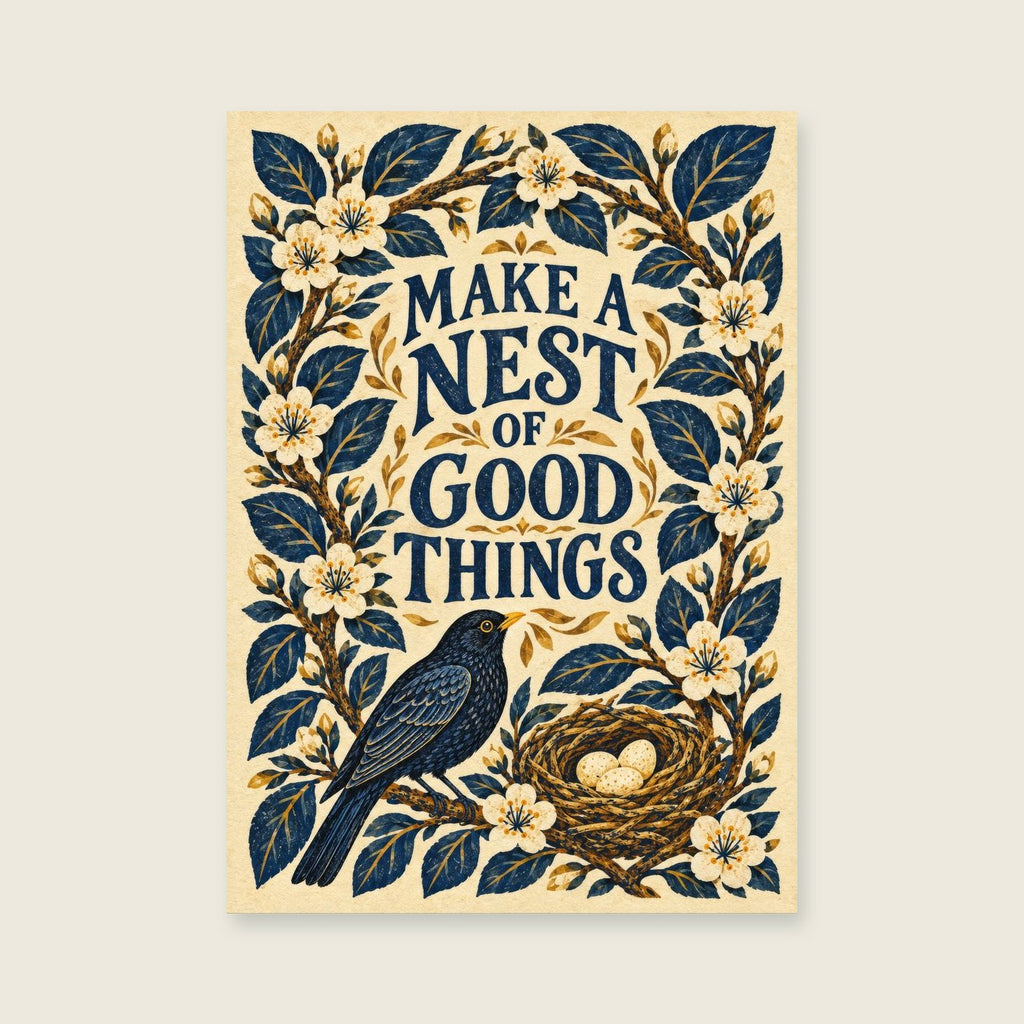 Make a Nest of Good Things — Decorative folk illustration living room art print