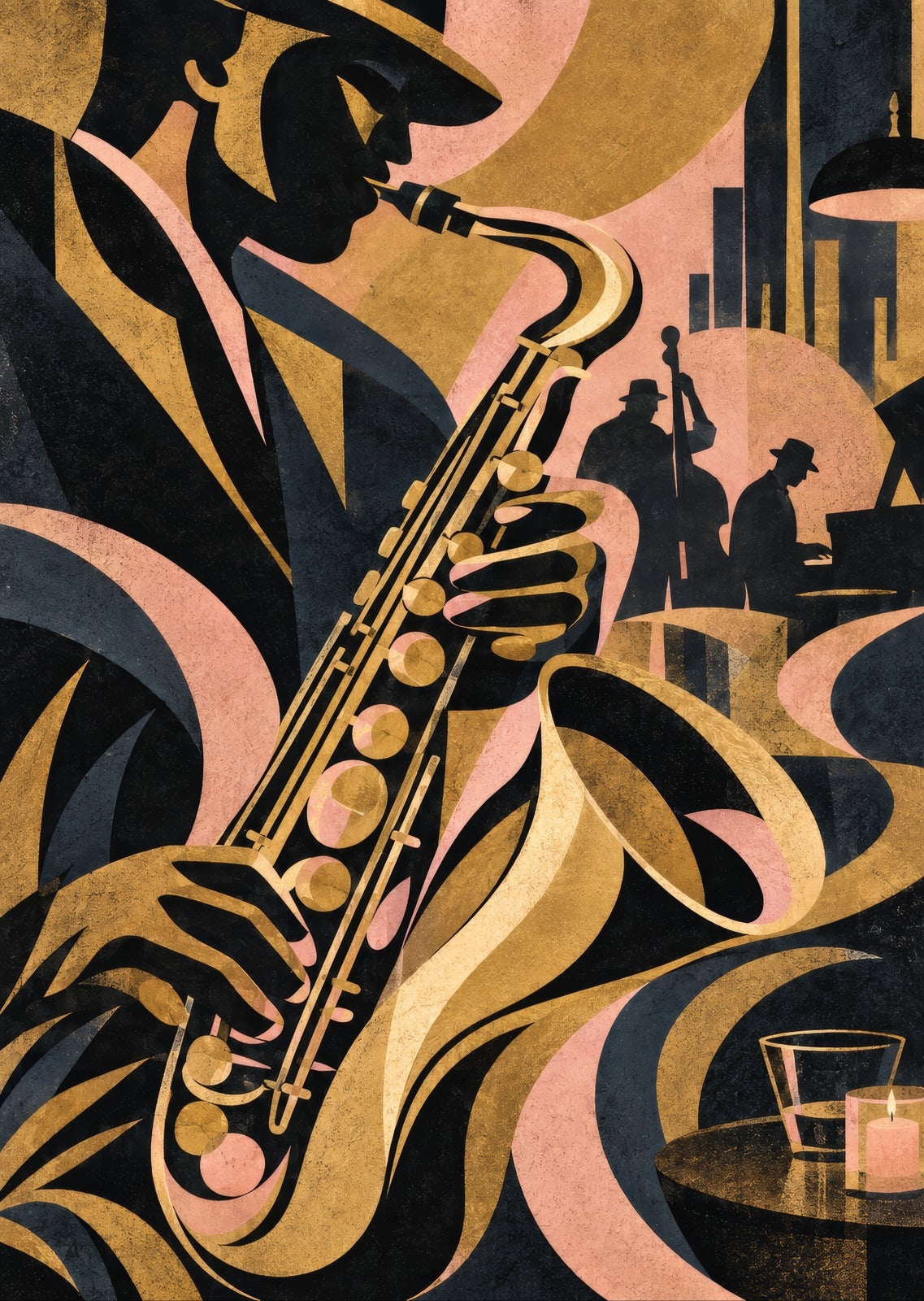 Saxophone in Shadow — artwork detail