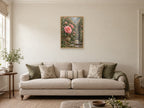 The Garden Gate Pot — A2 artwork shown in a room with a natural wood frame; select a framed finish to include a frame