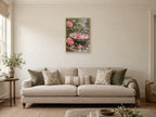 A Bowl of Fallen Petals — A2 artwork shown in a room with a natural wood frame; select a framed finish to include a frame