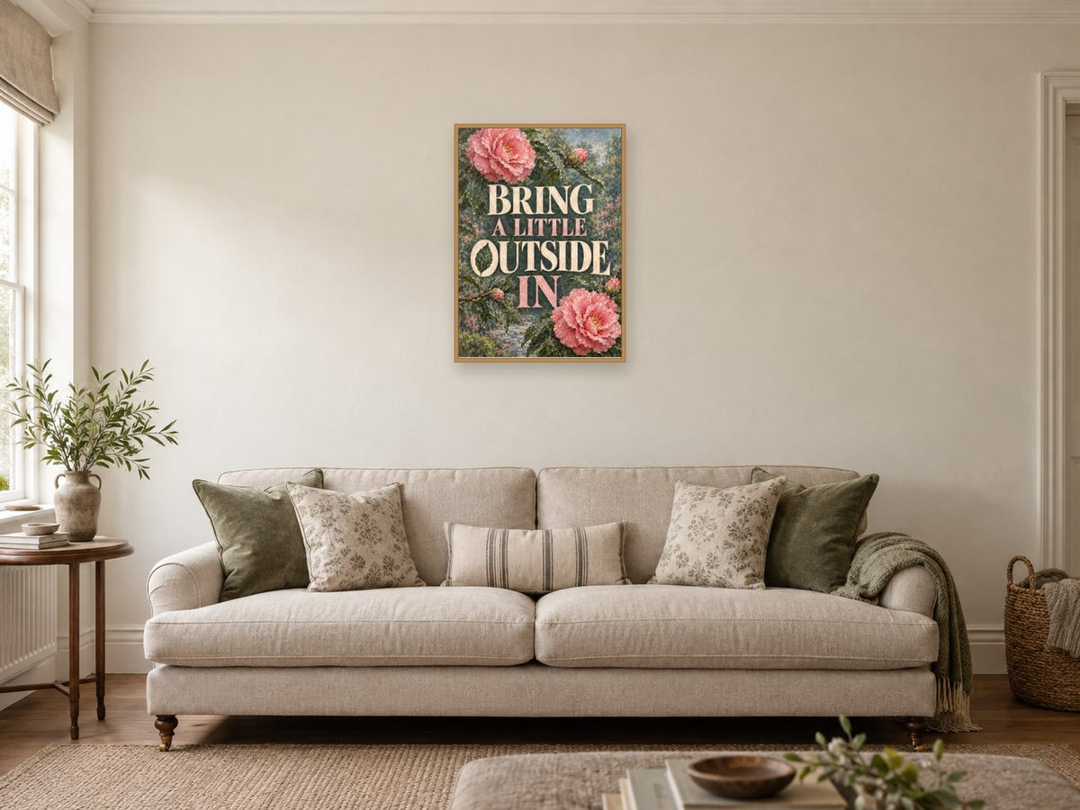 Bring a Little Outside In — A2 artwork shown in a room with a natural wood frame; select a framed finish to include a frame