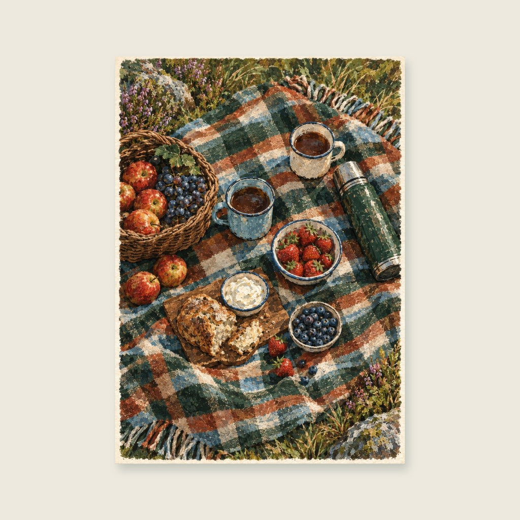 The Picnic Blanket — Retro editorial gouache living room art print