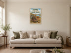 Home After a Good Walk — A2 artwork shown in a room with a natural wood frame; select a framed finish to include a frame