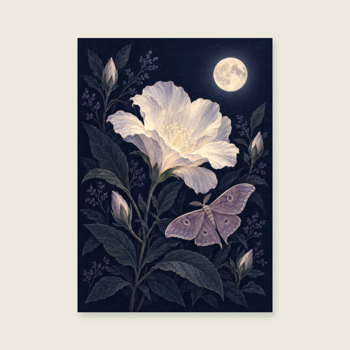 Night Blooming Stem — Midnight botanical folklore bedroom art print