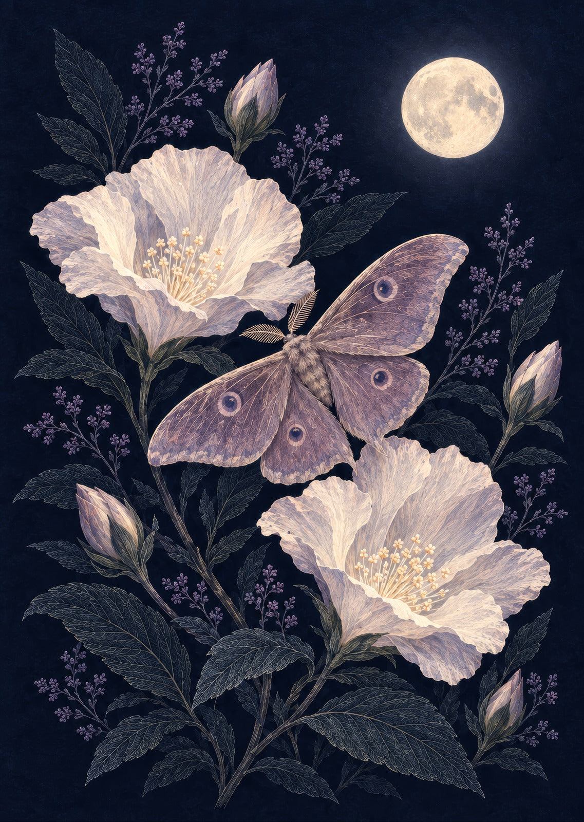 Moth among Moonflowers — artwork detail