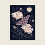 Moth among Moonflowers — Midnight botanical folklore bedroom art print