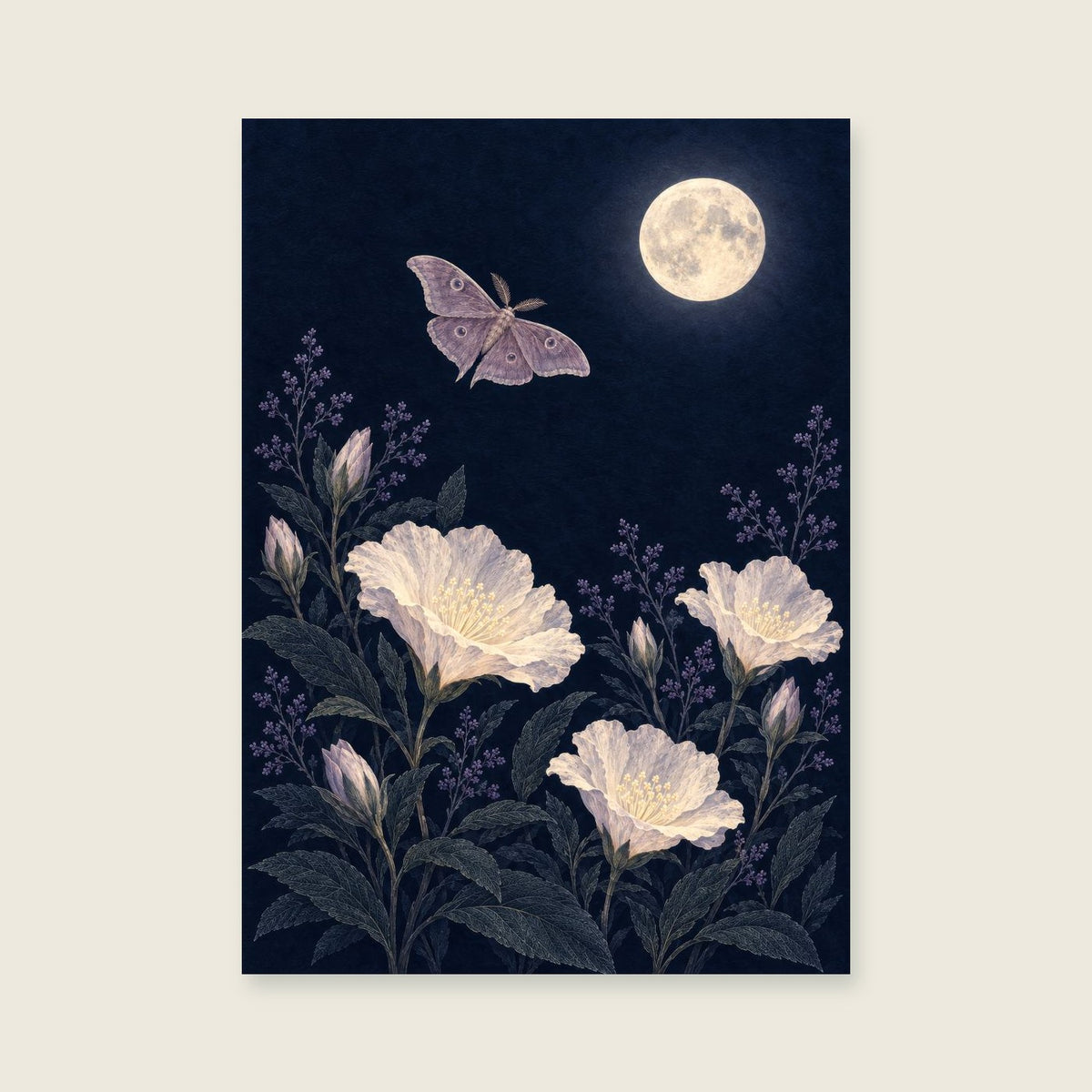 The Sleeping Garden — Midnight botanical folklore bedroom art print