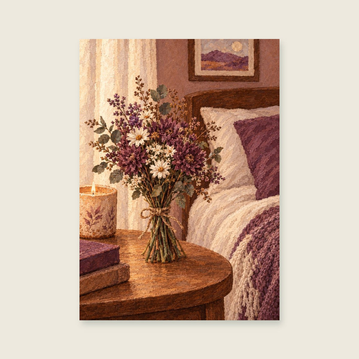 Flowers on the Bedside — Warm illustrative gouache bedroom art print