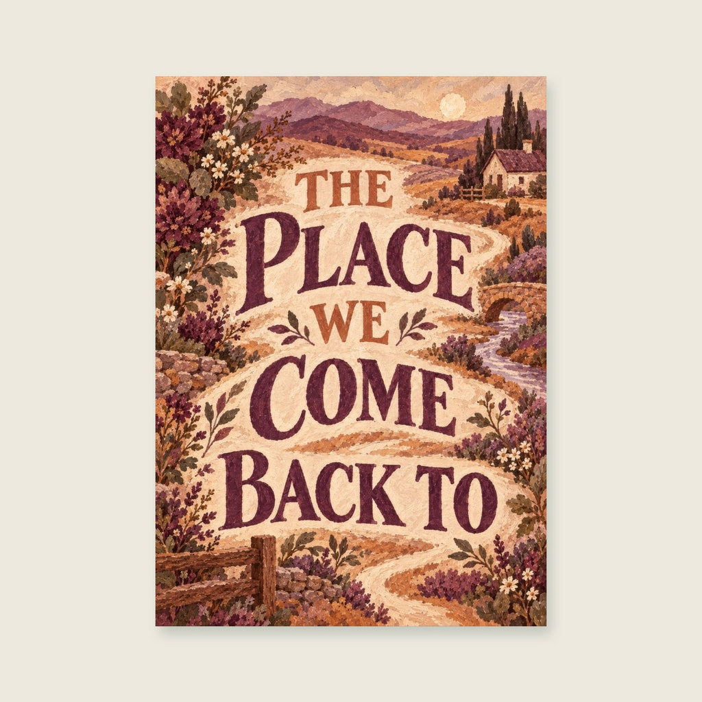 The Place We Come Back To — Warm illustrative gouache bedroom art print