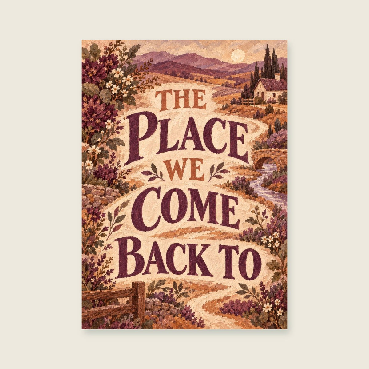 The Place We Come Back To — Warm illustrative gouache bedroom art print