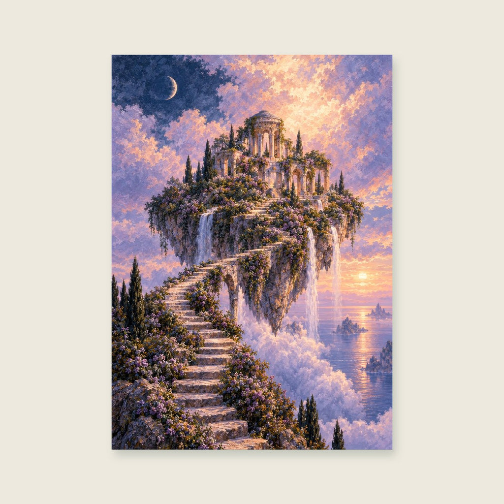 The Floating Garden Island — Surreal painterly landscape bedroom art print