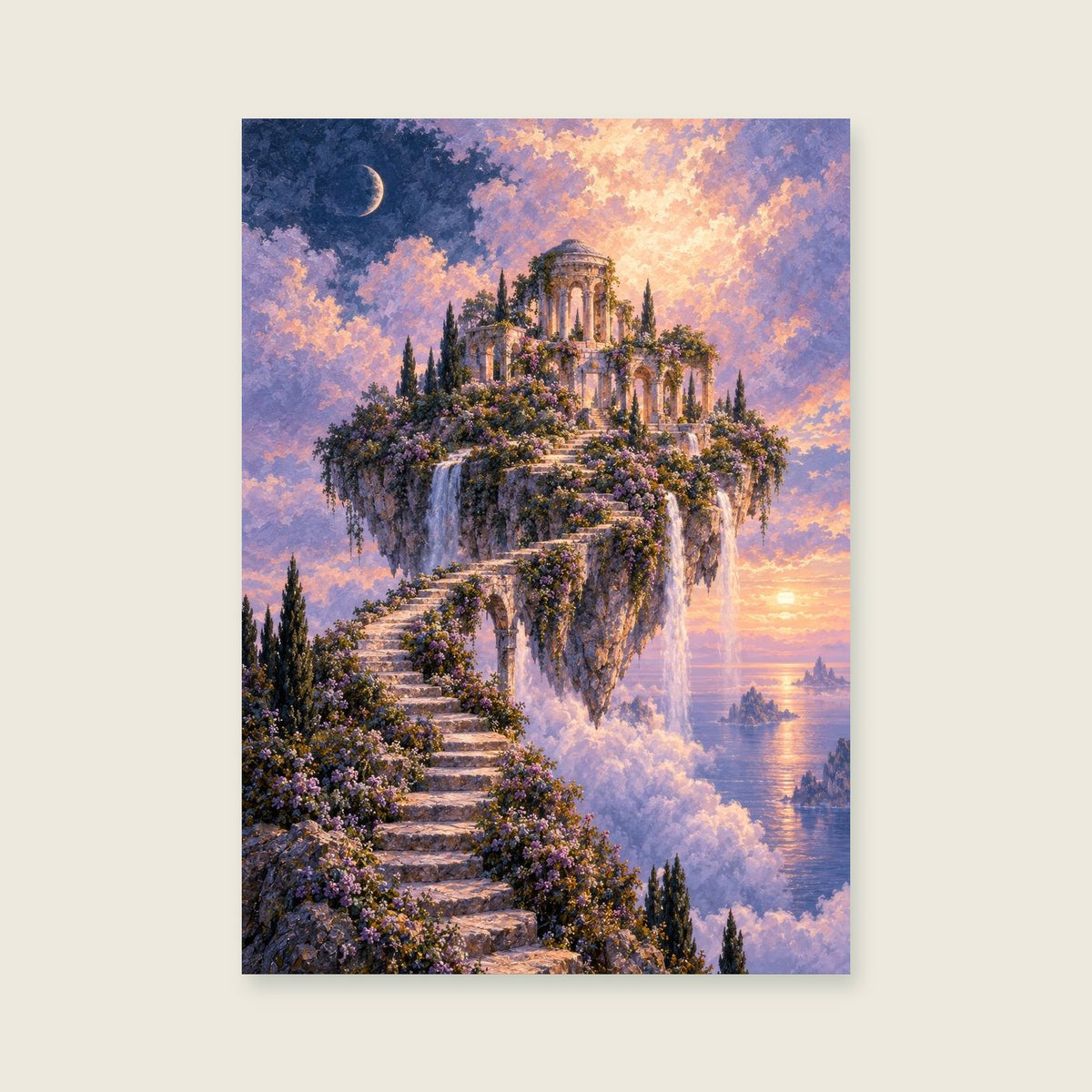 The Floating Garden Island — Surreal painterly landscape bedroom art print