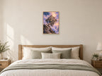 The Floating Garden Island — A2 artwork shown in a room with a natural wood frame; select a framed finish to include a frame