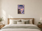 The Night Has Space for Dreams — A2 artwork shown in a room with a natural wood frame; select a framed finish to include a frame