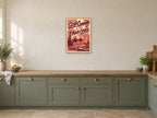 Good Company Is the Main Course — A2 artwork shown in a room with a natural wood frame; select a framed finish to include a frame