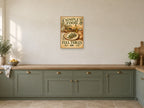 Simple Food Full Tables — A2 artwork shown in a room with a natural wood frame; select a framed finish to include a frame