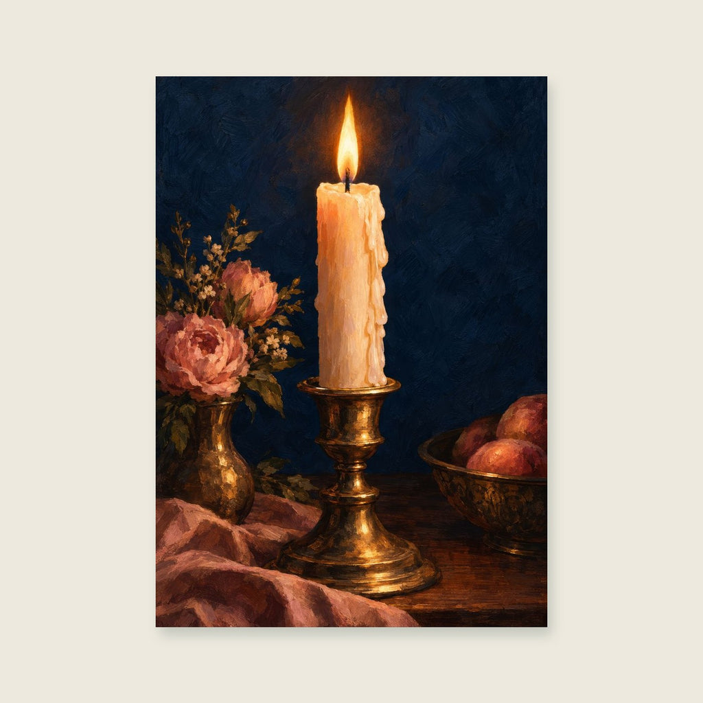 The Twisted Candle — Painterly chiaroscuro dining room art print