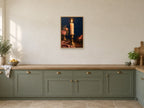 The Twisted Candle — A2 artwork shown in a room with a natural wood frame; select a framed finish to include a frame