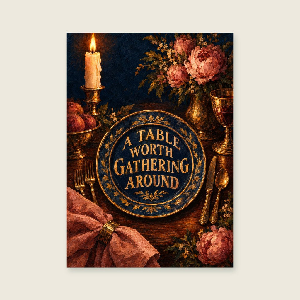 A Table Worth Gathering Around — Painterly chiaroscuro dining room art print