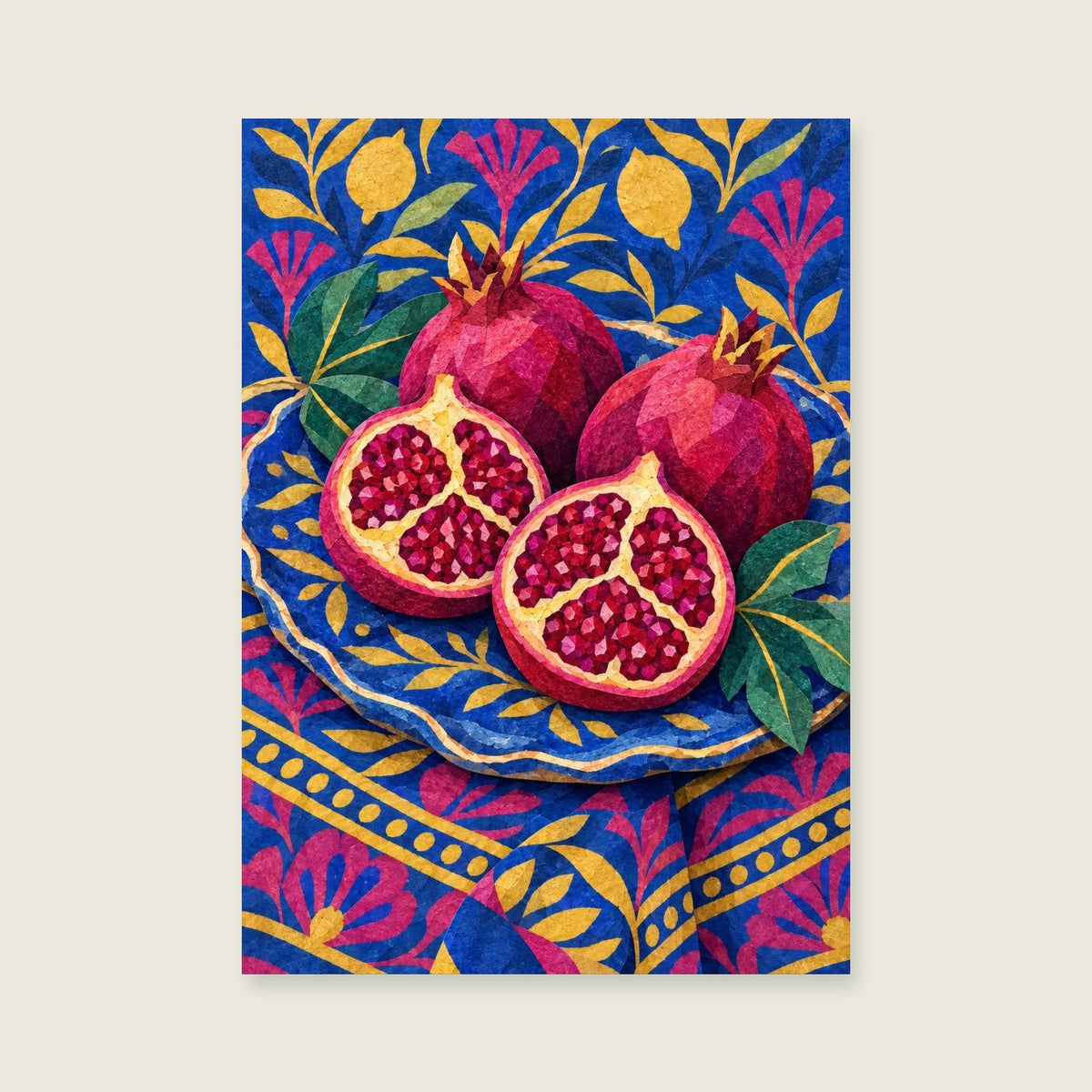 The Pomegranate Plate — Decorative cut-paper dining room art print