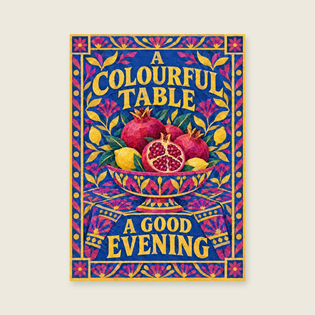 A Colourful Table a Good Evening — Decorative cut-paper dining room art print
