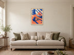 Keys and a Flower — A2 artwork shown in a room with a natural wood frame; select a framed finish to include a frame