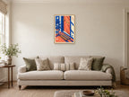 The Open Front Door — A2 artwork shown in a room with a natural wood frame; select a framed finish to include a frame