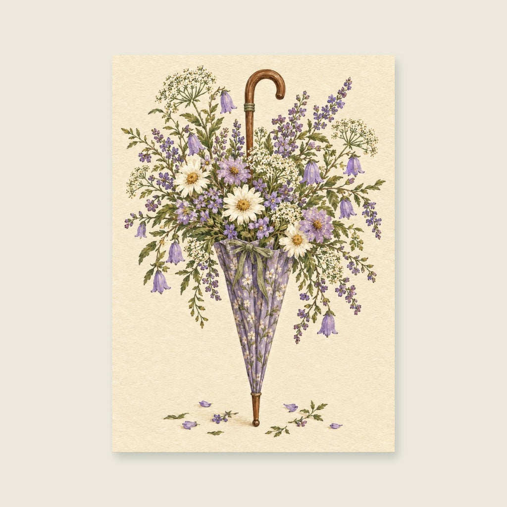 Umbrella Full of Flowers — Decorative folk floral hallway art print