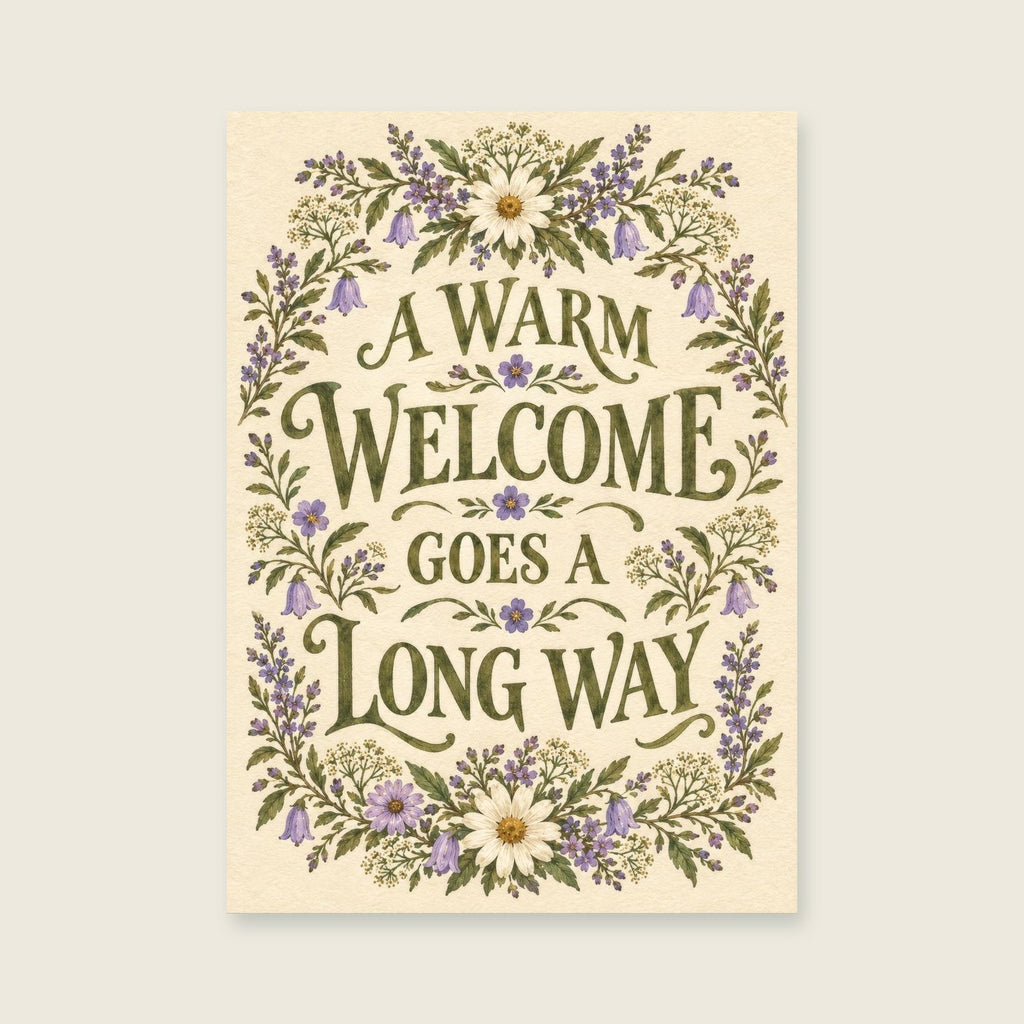 A Warm Welcome Goes a Long Way — Decorative folk floral hallway art print