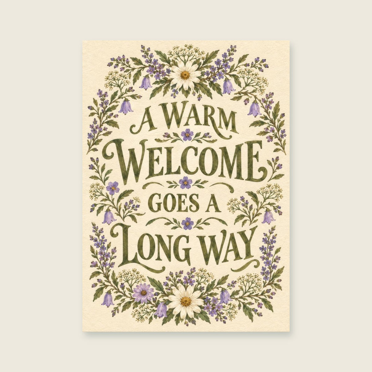 A Warm Welcome Goes a Long Way — Decorative folk floral hallway art print