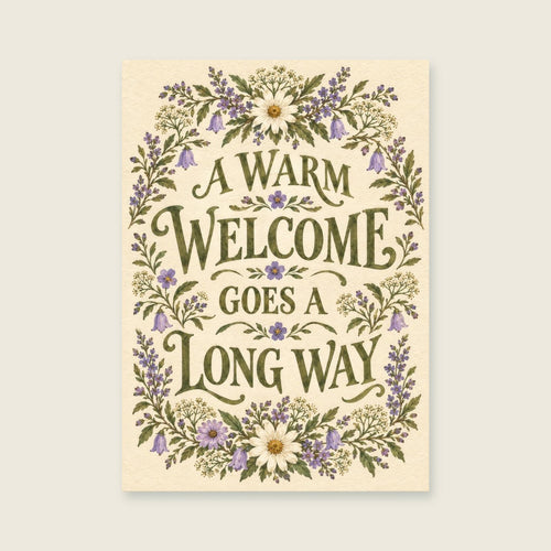 A Warm Welcome Goes a Long Way — Decorative folk floral hallway art print