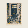The Bicycle by the Door — Editorial linocut hallway art print