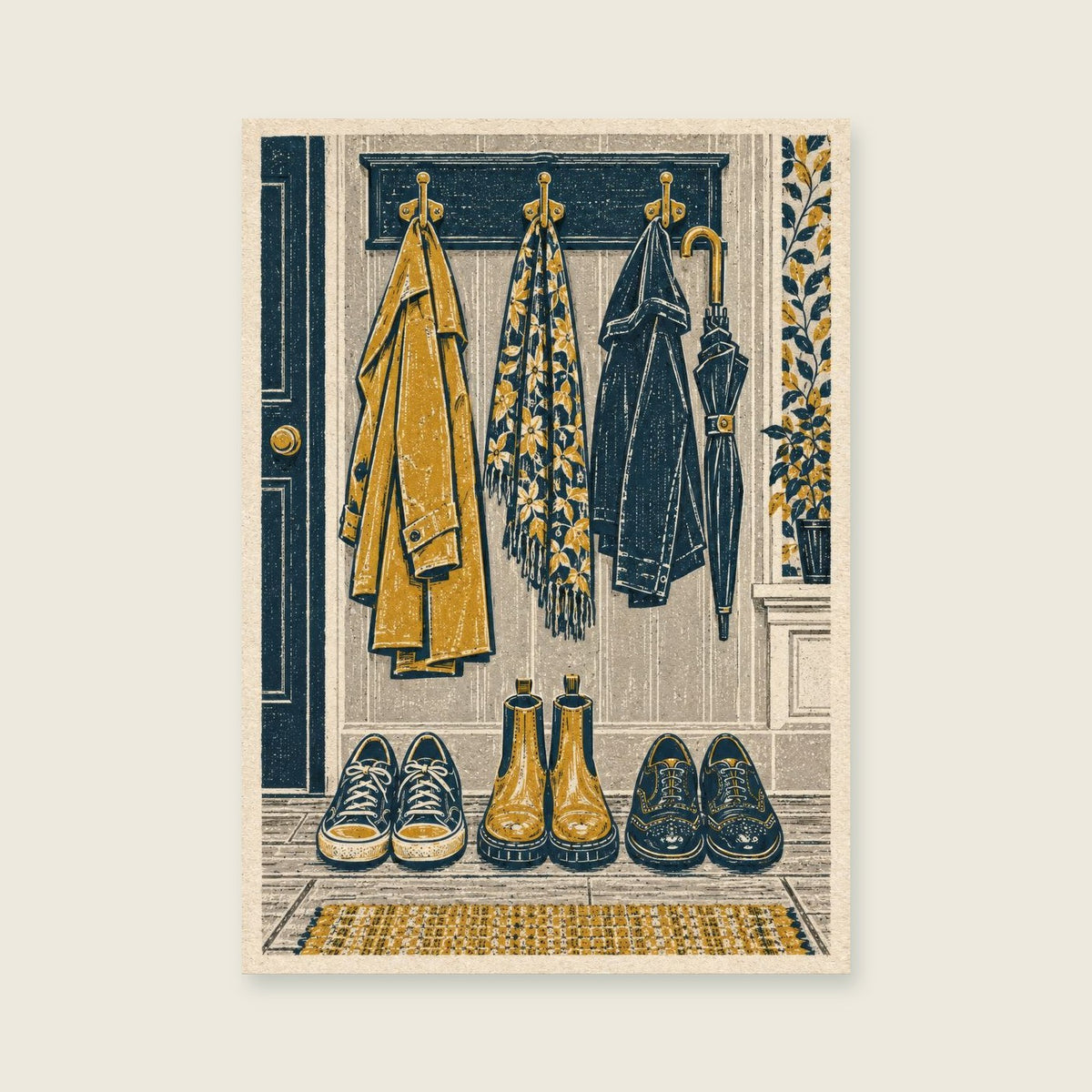 Shoes Ready for Tomorrow — Editorial linocut hallway art print