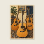 The Guitar Wall Study — Detailed painterly illustration music art print