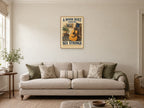 A Room Built Around Six Strings — A2 artwork shown in a room with a natural wood frame; select a framed finish to include a frame
