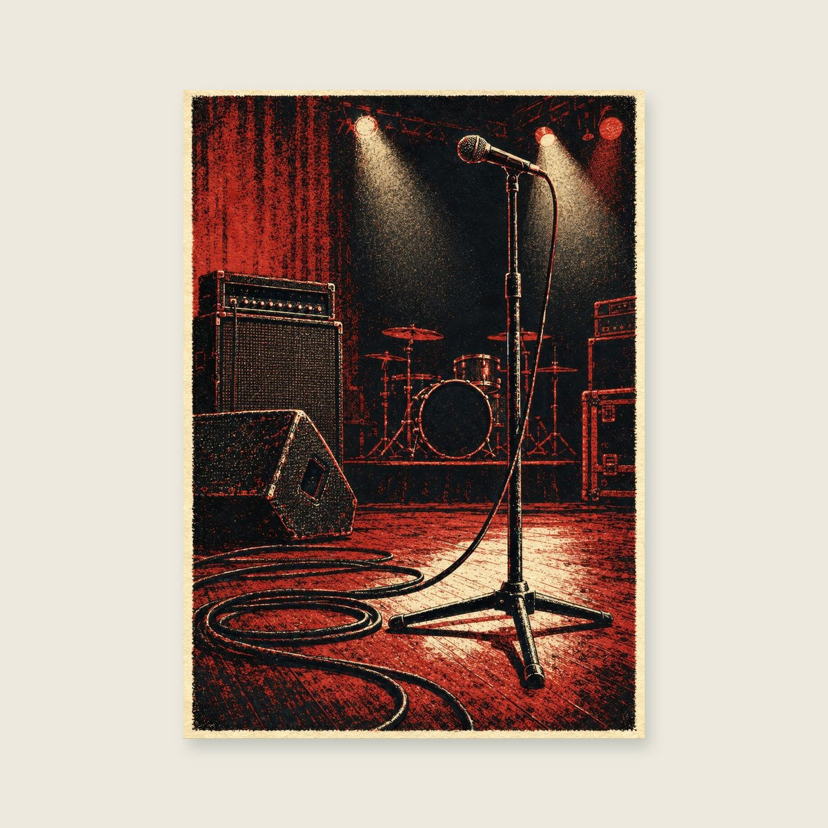 The Empty Stage at Midnight — Original concert screenprint music art print