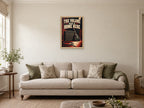The Volume Has a Home Here — A2 artwork shown in a room with a natural wood frame; select a framed finish to include a frame