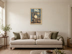 The Porch Banjo — A2 artwork shown in a room with a natural wood frame; select a framed finish to include a frame