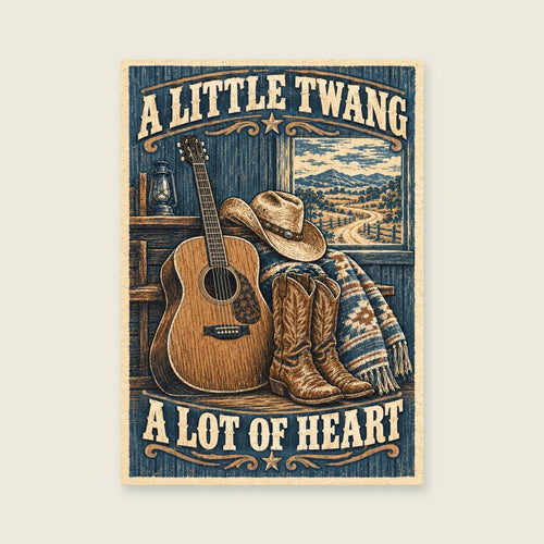 A Little Twang a Lot of Heart — Vintage woodcut illustration music art print