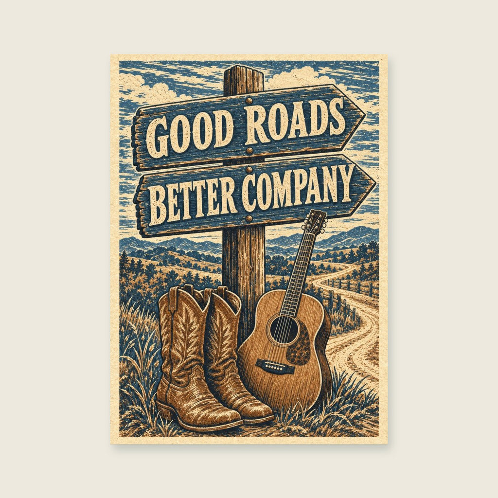 Good Roads Better Company — Vintage woodcut illustration music art print