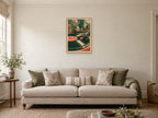 Needle at the Edge — A2 artwork shown in a room with a natural wood frame; select a framed finish to include a frame