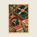 Headphones on the Turntable — Retro graphic illustration music art print